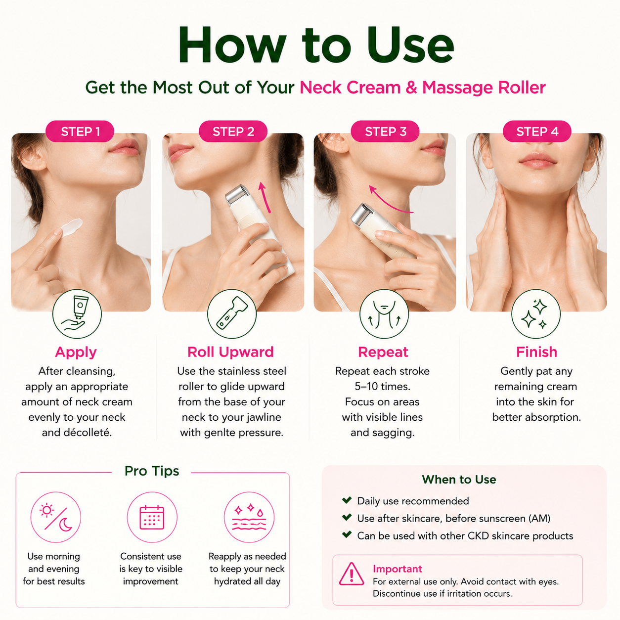 CKD Retino Collagen Gua Sha Neck Cream with Stainless Steel Roller, 1.69 fl oz