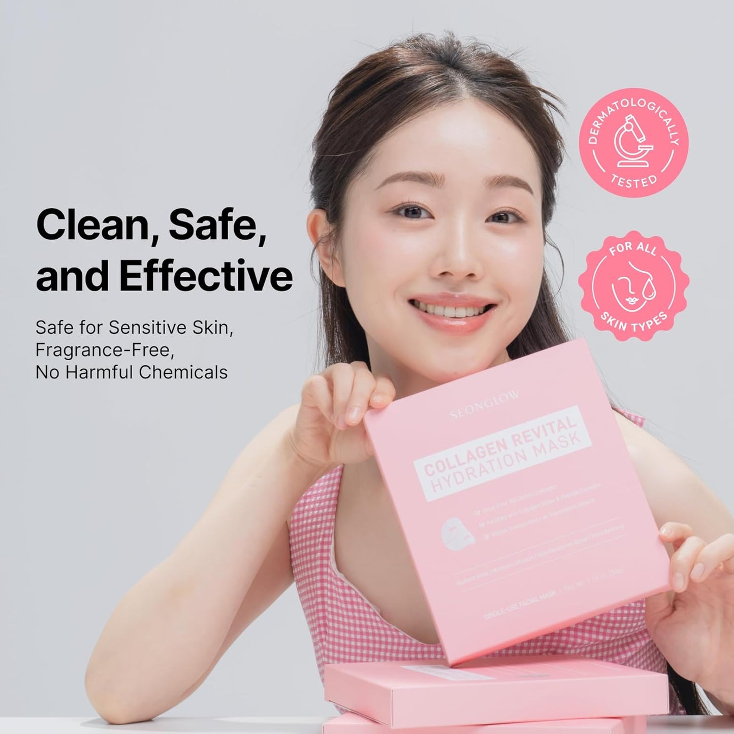 Seonglow Collagen Hydration Mask, 100 Dalton Ultra Low Molecular Collagen & Peptide Complex, 4ea