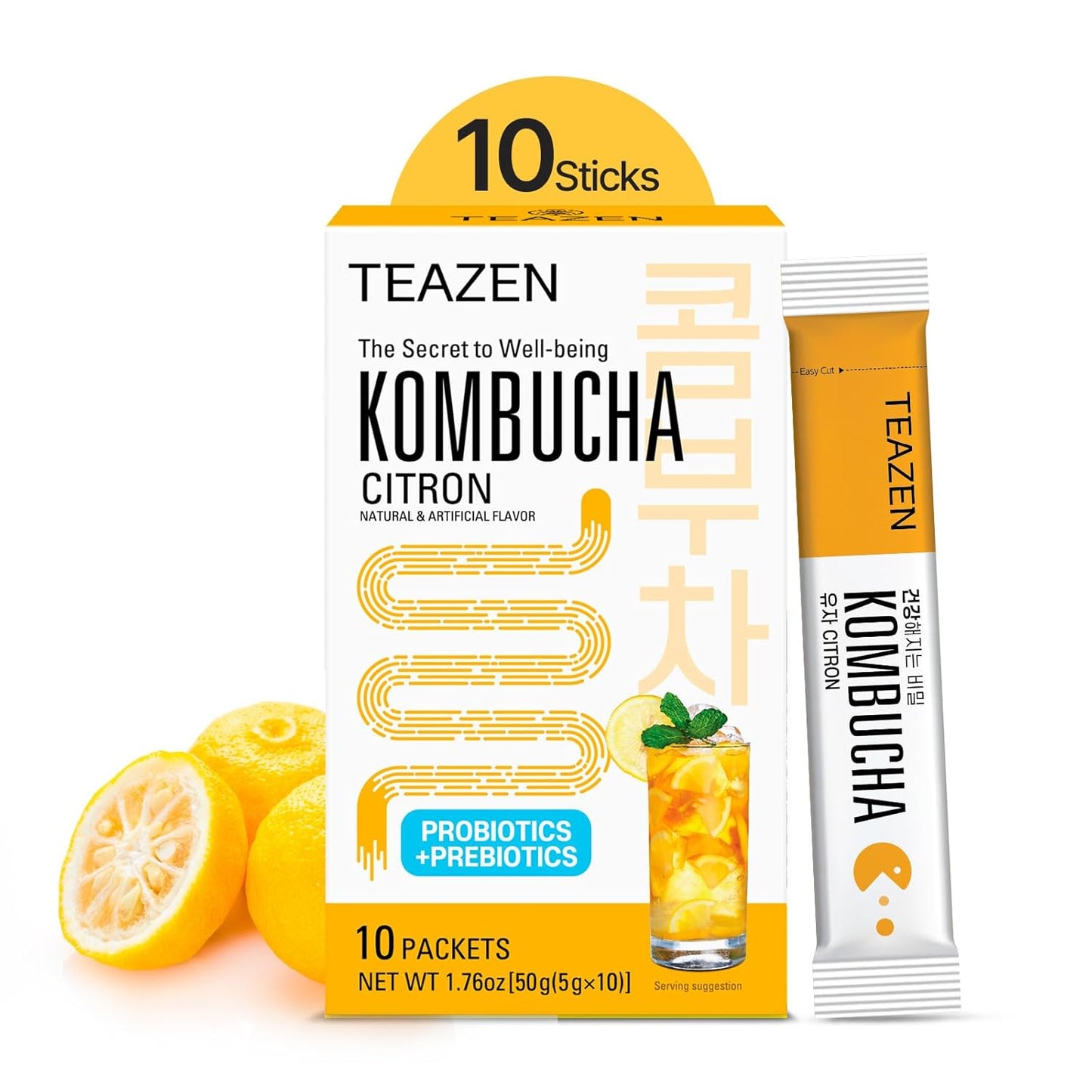 TEAZEN Teh Kombucha Citron 10 Stik, 1.76oz