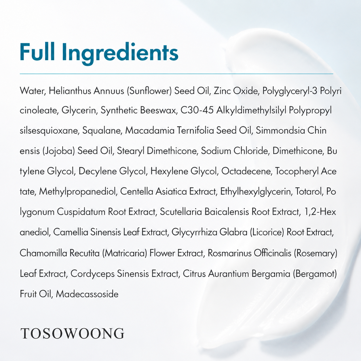 TOSOWOONG SOS 리페어 CICA 클리닉 아연 크림, 100,000ppm 아연 산화물, 50g, 1.76 oz.