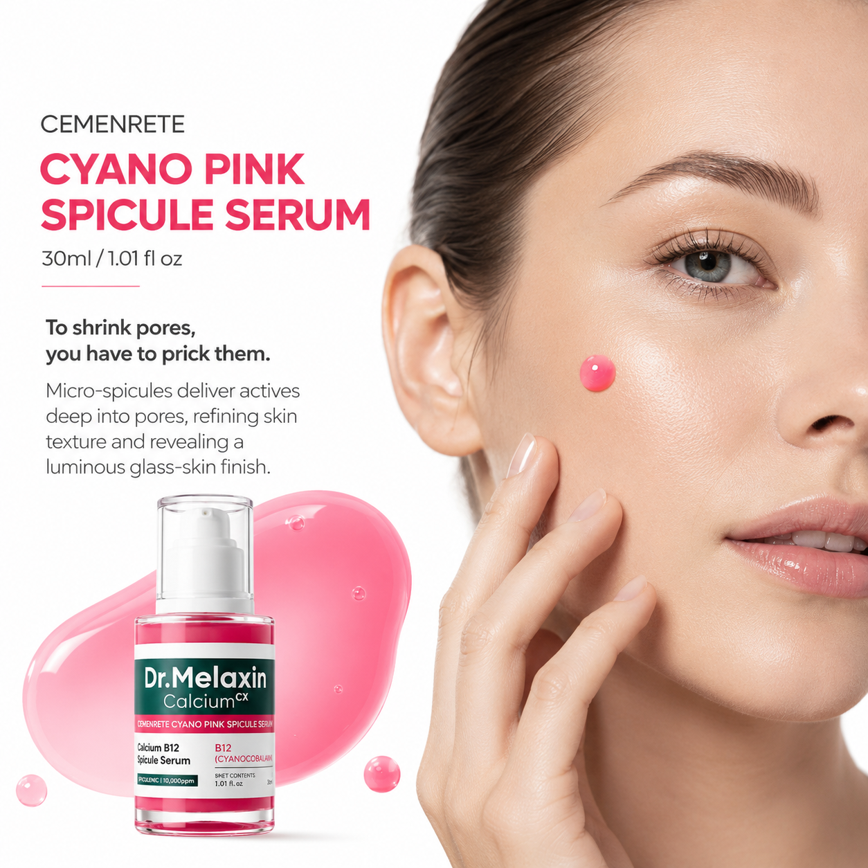 Dr.Melaxin Cemenrete Cyano Pink Spicule Serum with Calcium, 1.01 fl. oz.