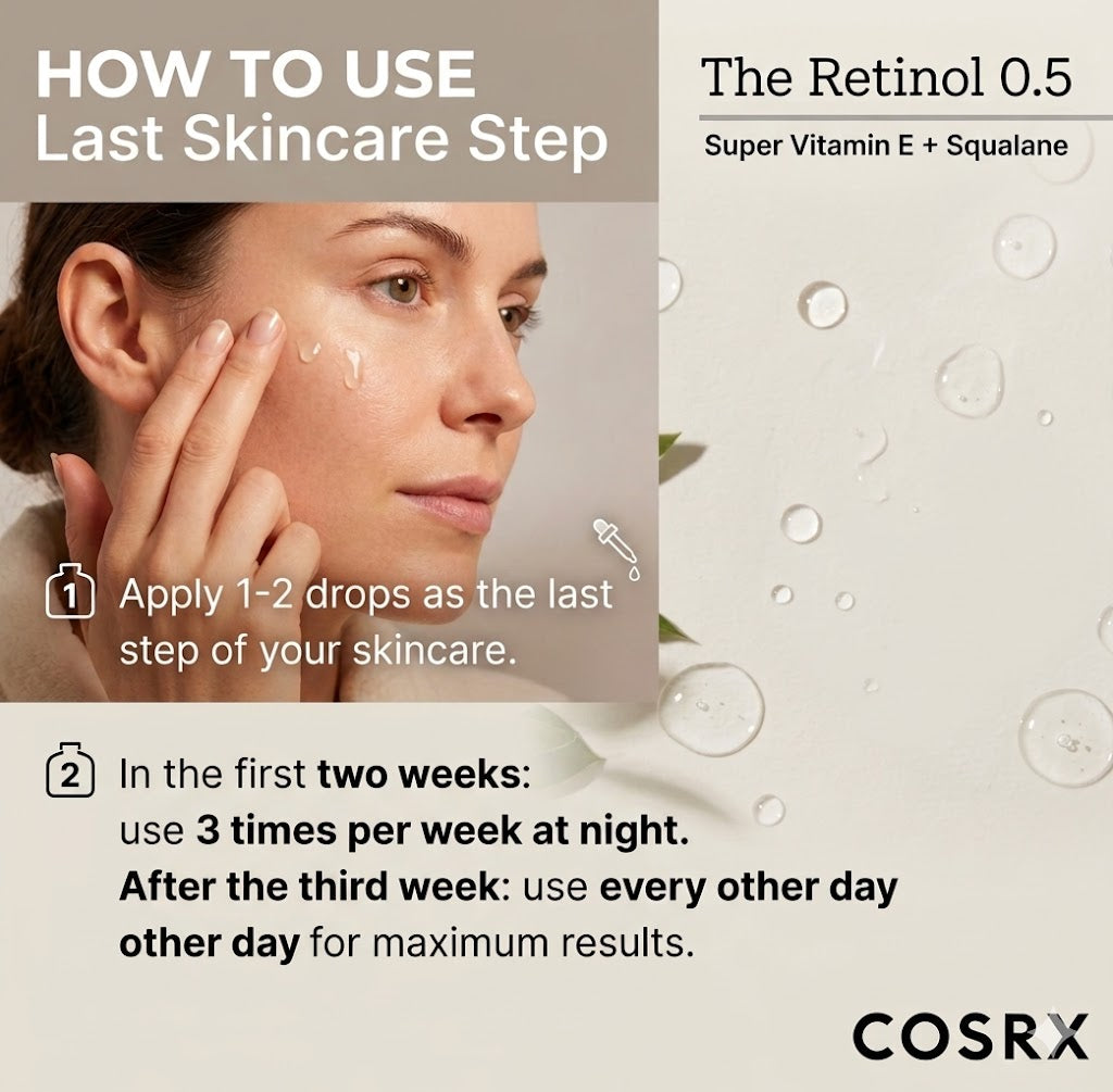 COSRX Retinol 0.5 Oil, เซรั่มต่อต้านวัยที่มีการรักษา Retinoid 0.5% (0.67 Fl.Oz/ 20ml)