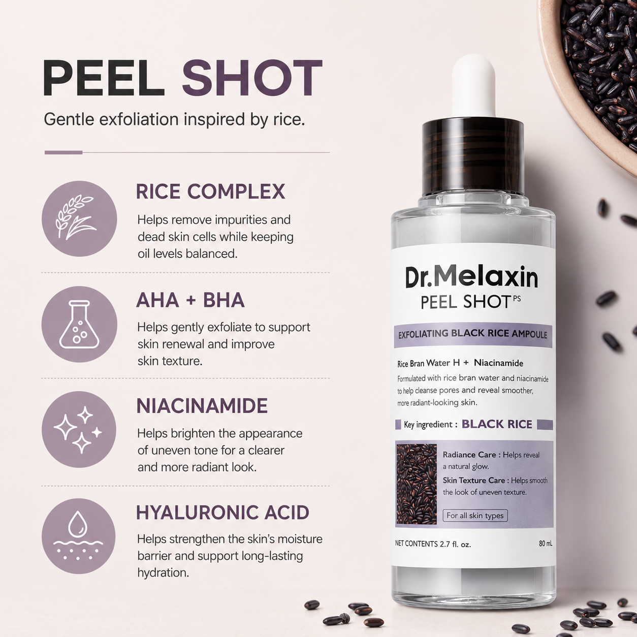 Dr.Melaxin Peel Shot Glow Itim na Bigas Peeling Ampoule 80ml