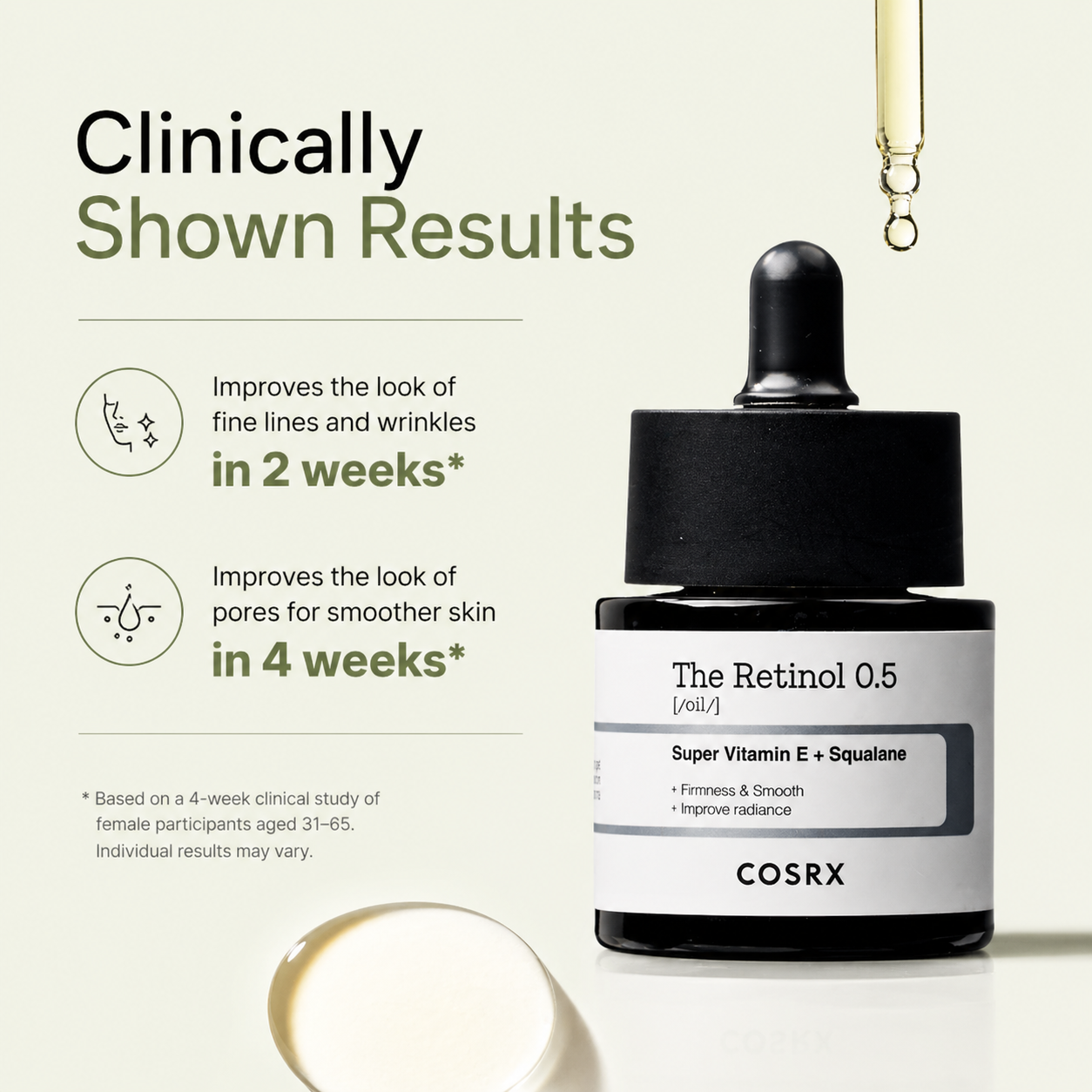 COSRX Retinol 0.5 Oil, เซรั่มต่อต้านวัยที่มีการรักษา Retinoid 0.5% (0.67 Fl.Oz/ 20ml)