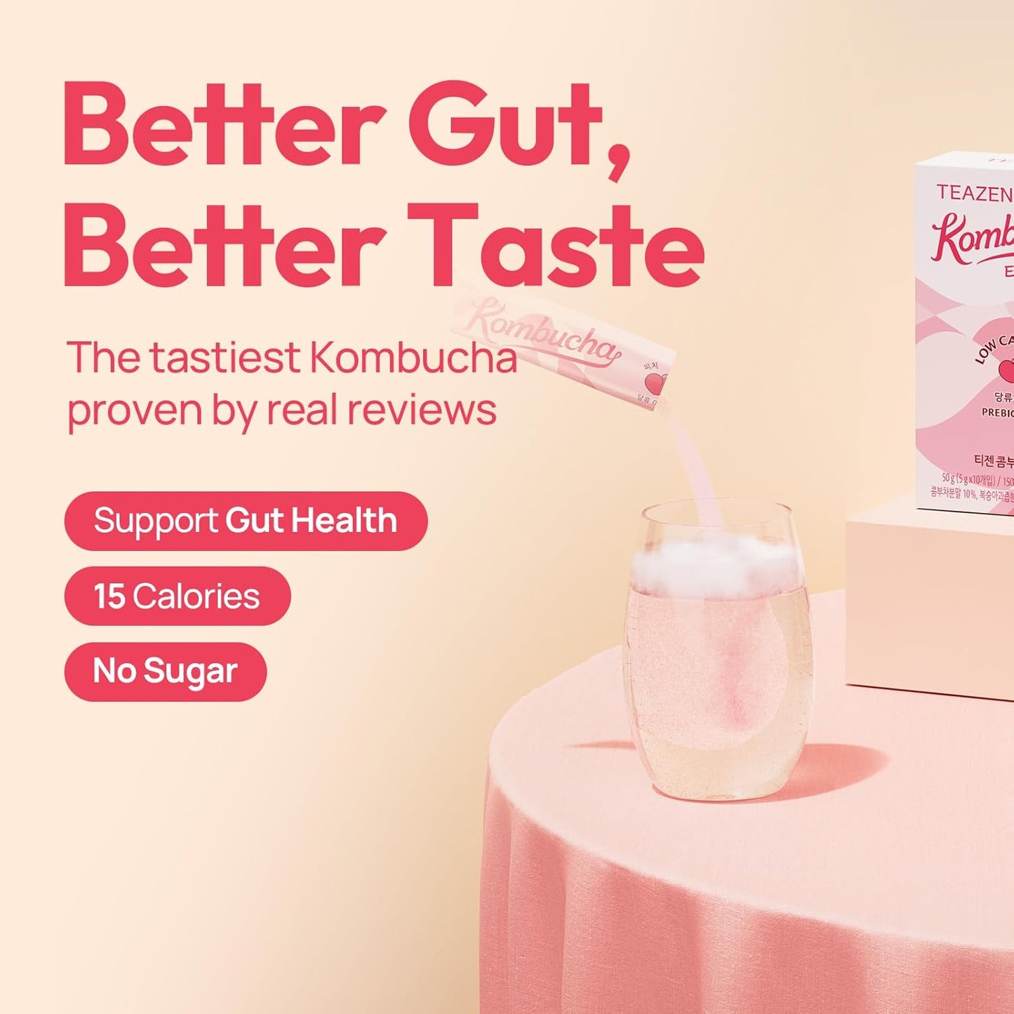 ชา Kombucha รสพีช TEAZEN 30 ซอง, 5.29oz