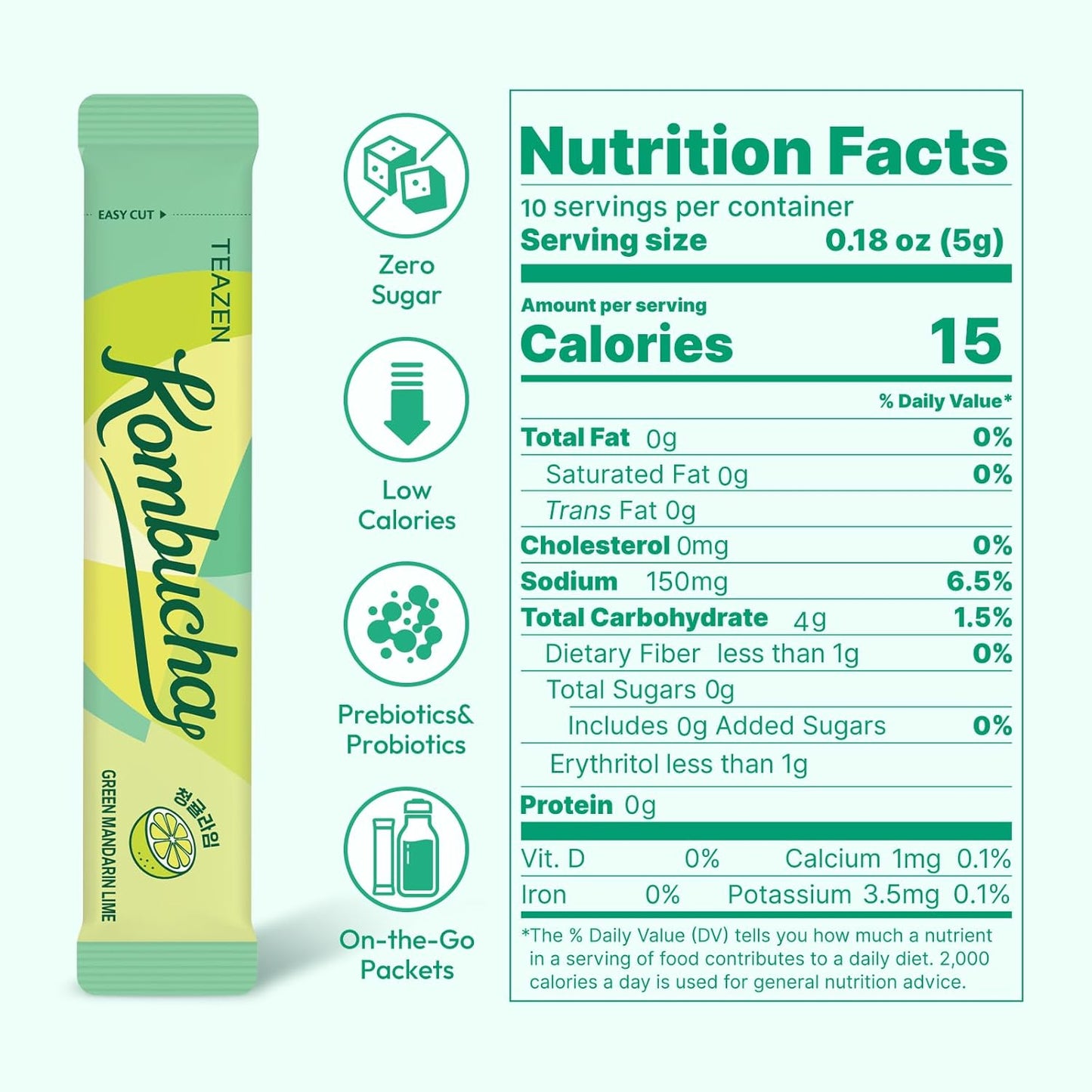 ชา Kombucha รสส้มเขียวหวาน TEAZEN 10 แท่ง, 1.76oz