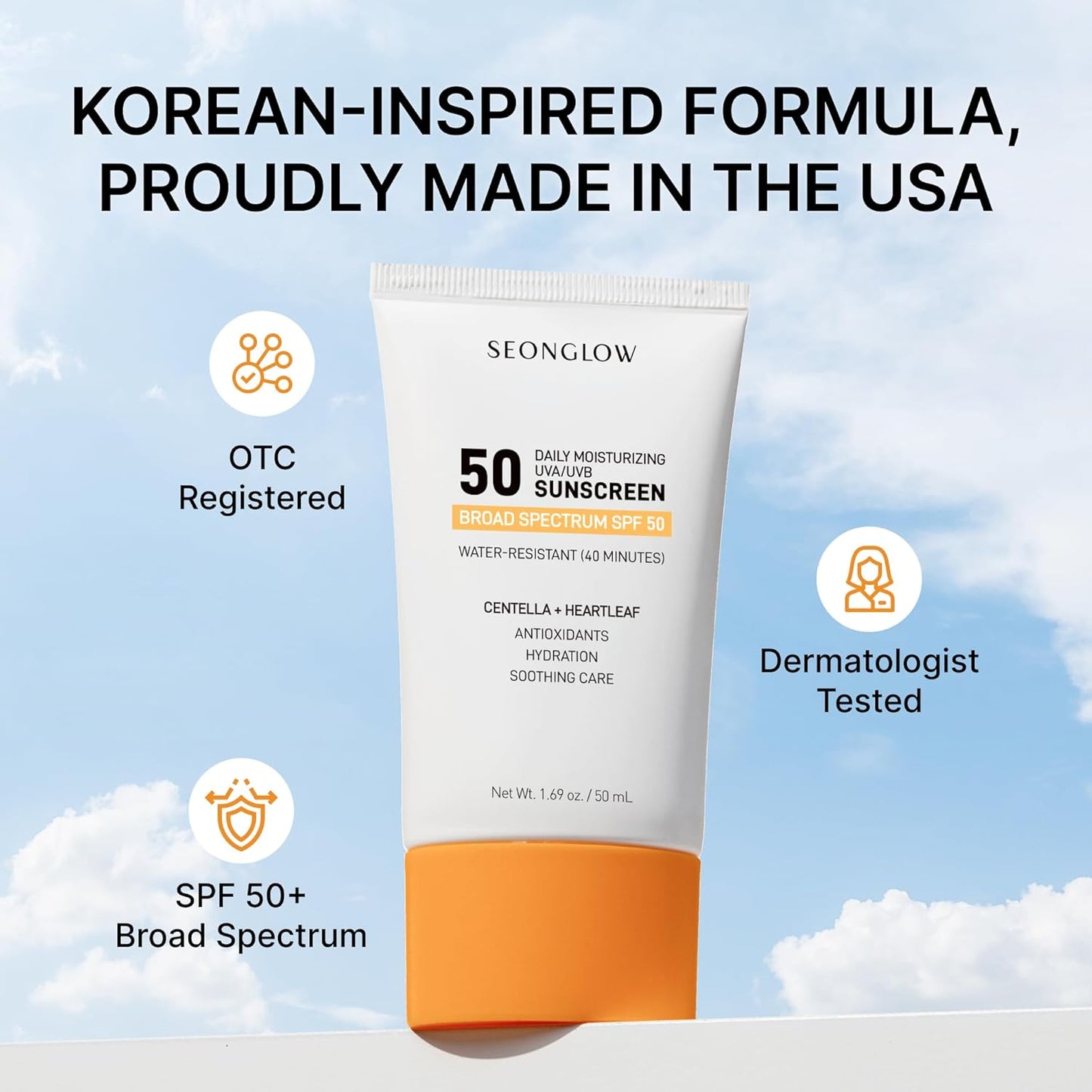 Seonglow ครีมกันแดดสำหรับใบหน้า SPF 50 (1.69 Fl Oz (Pack of 1))