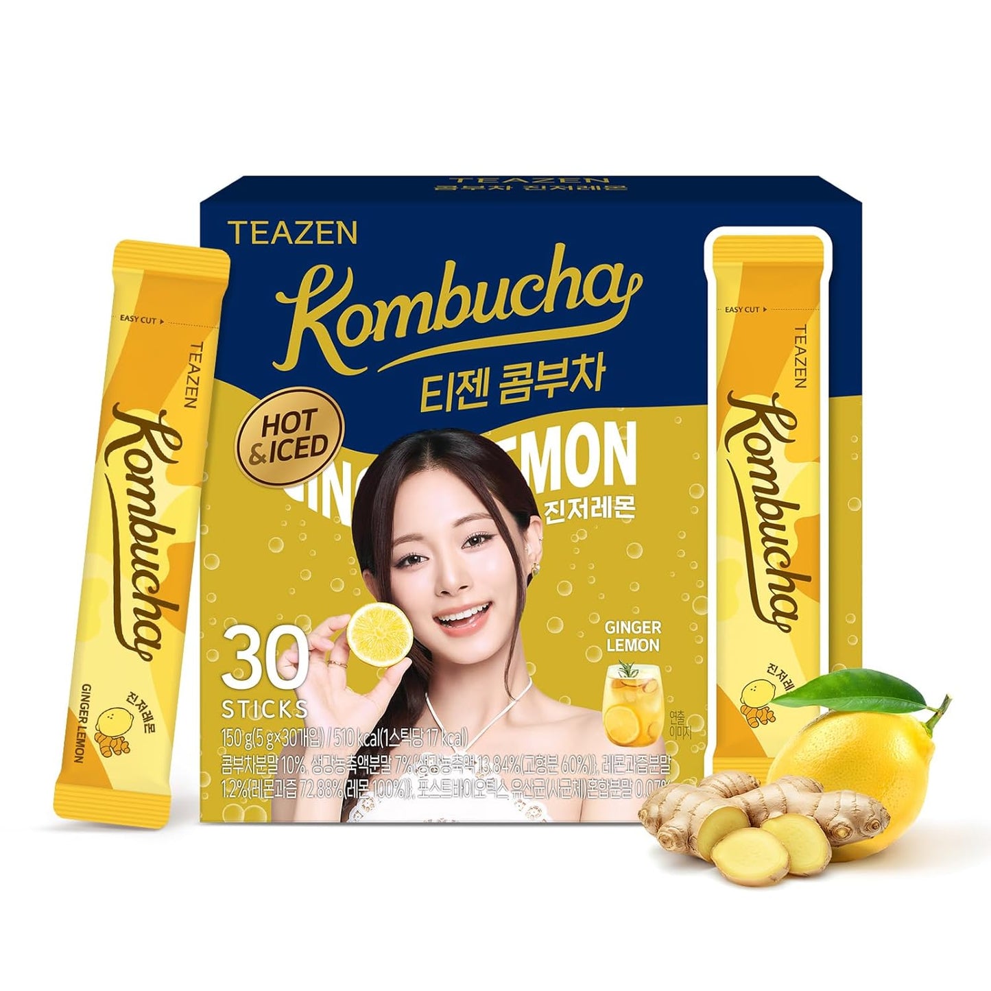ชาโคมบูชะรสเลมอนขิง TEAZEN, 30 แท่ง