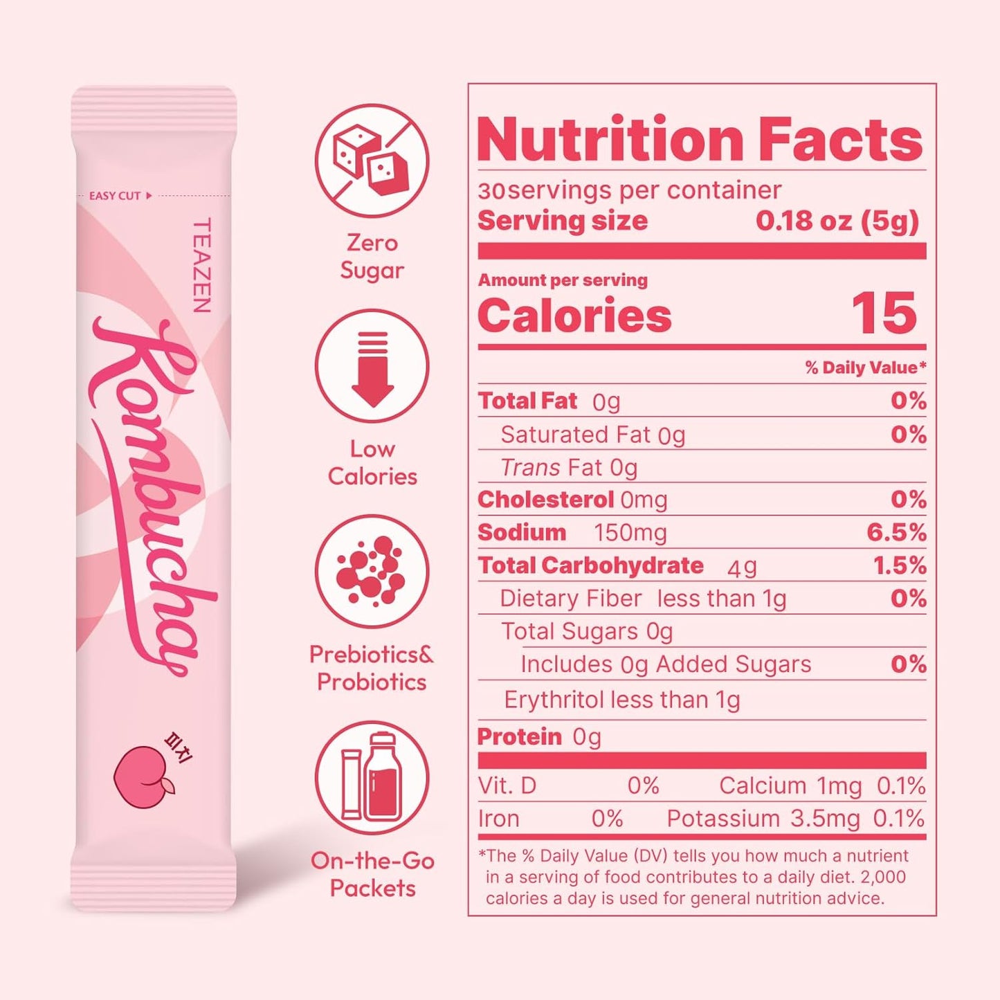 ชา Kombucha รสพีช TEAZEN 30 ซอง, 5.29oz