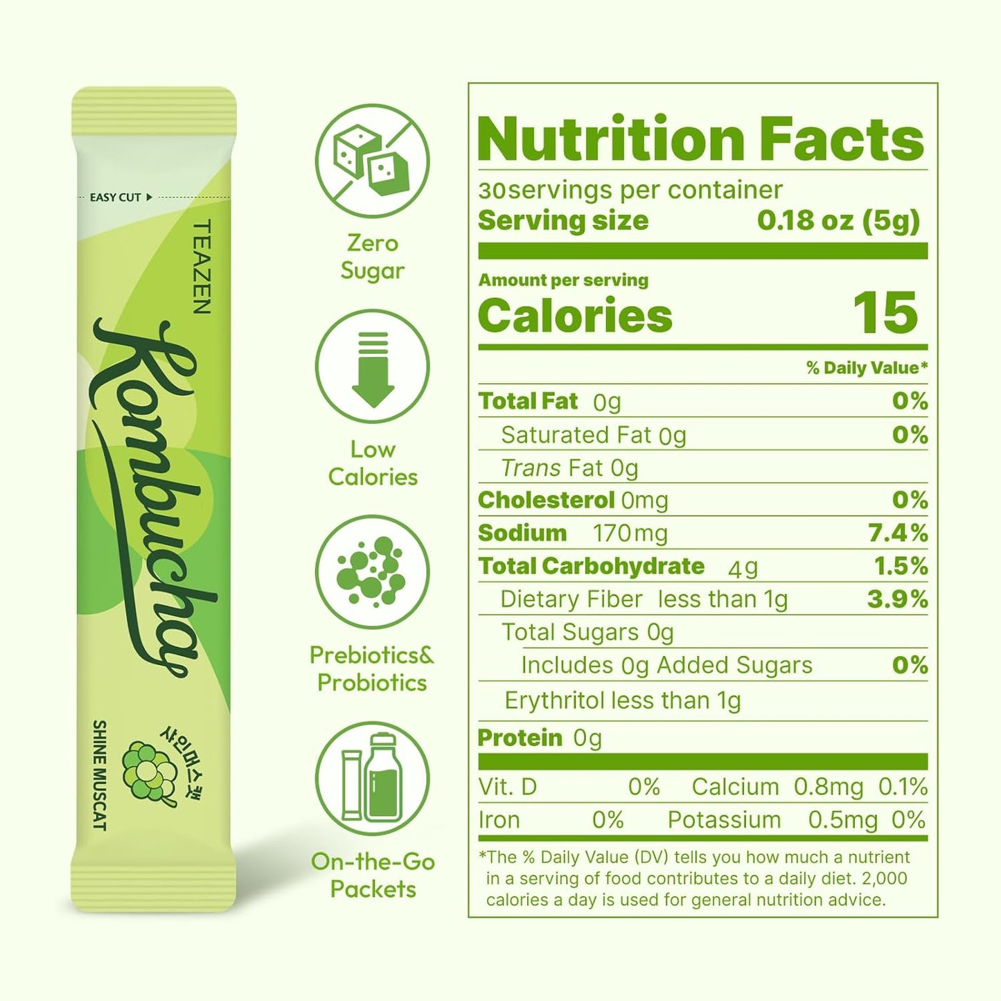 TEAZEN Shine Muscat Kombucha Powder 30 Packets, 5.29oz