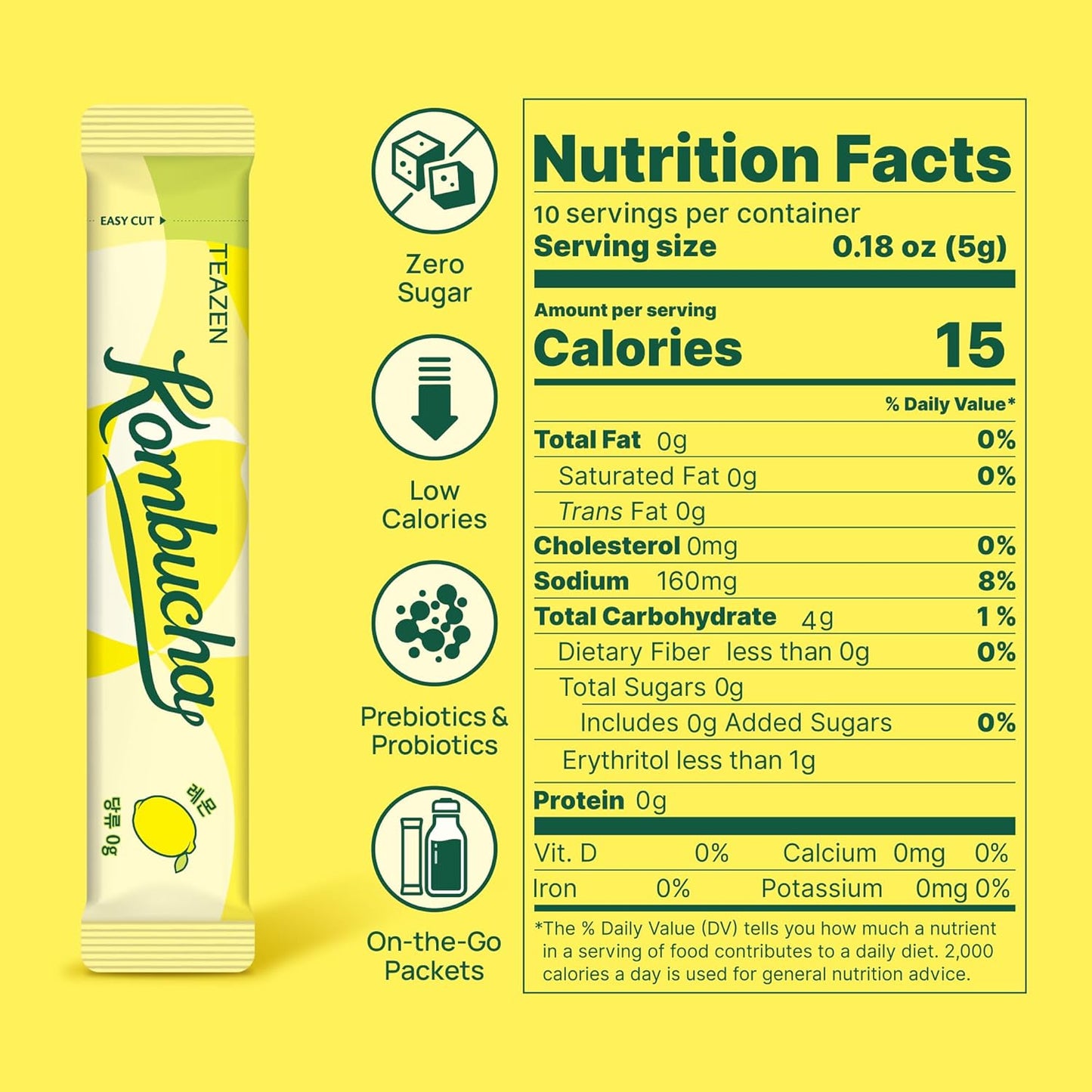 ชา Kombucha มะนาว TEAZEN 10 แท่ง, 1.76oz