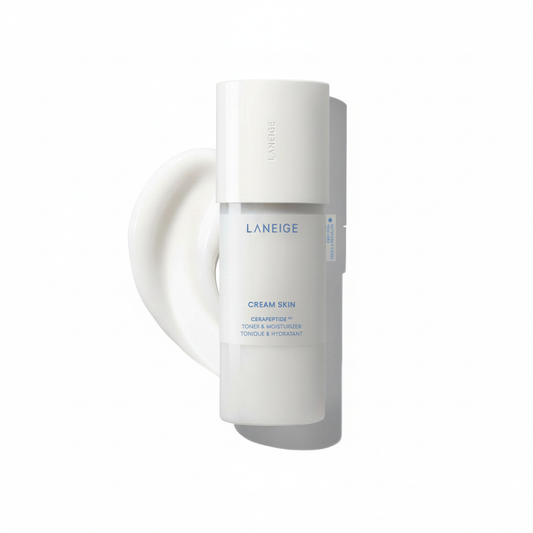 LANEIGE 크림 스킨 토너 & 모이스처라이저: 세라마이드 & 펩타이드가 함유된 가벼운 리필 가능한 한국 밀키 토너