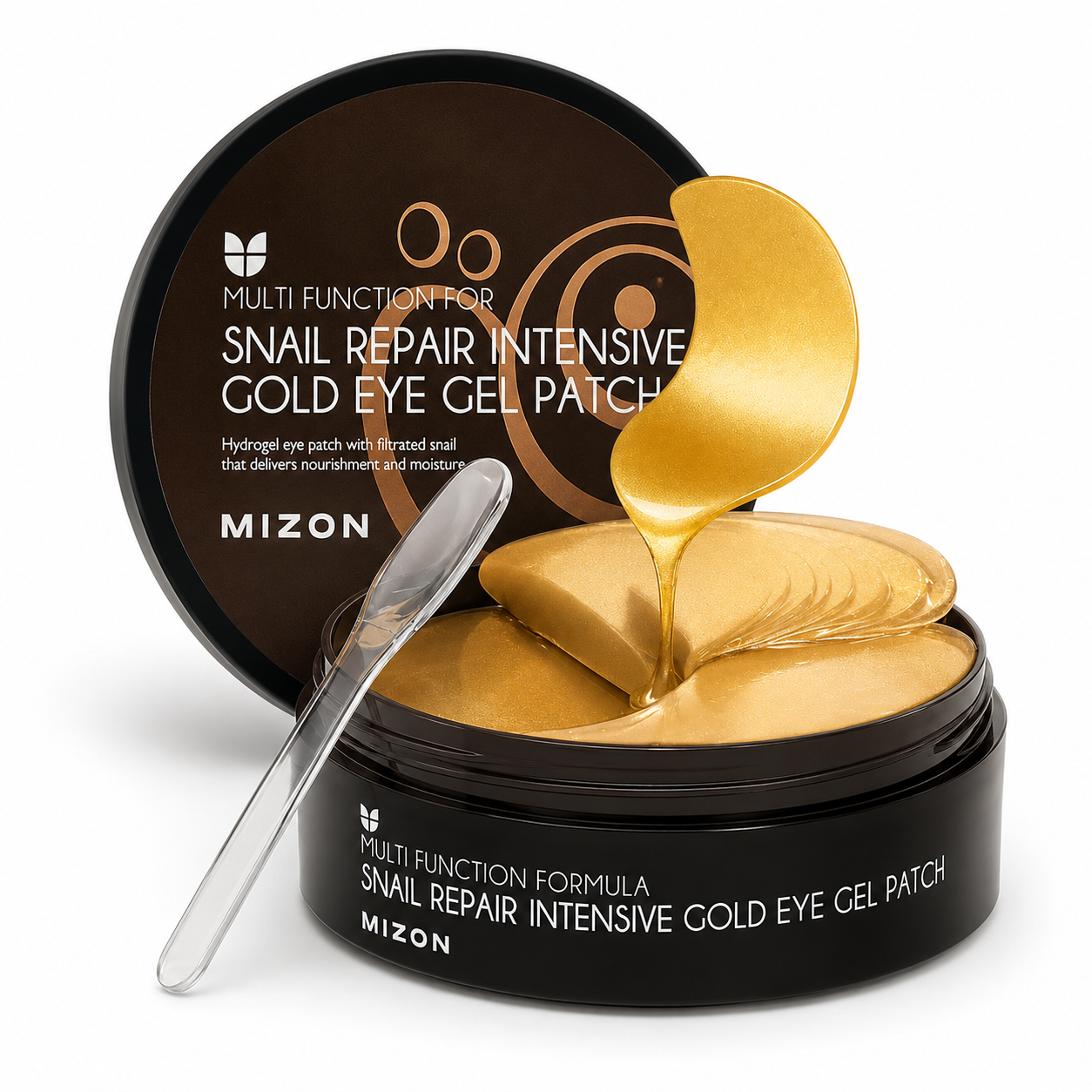 MIZON แผ่นมาส์กใต้ตาสำหรับลดอาการบวมและรอยคล้ำใต้ตา, 24K Gold & Snail Mucin, 60 ชิ้น