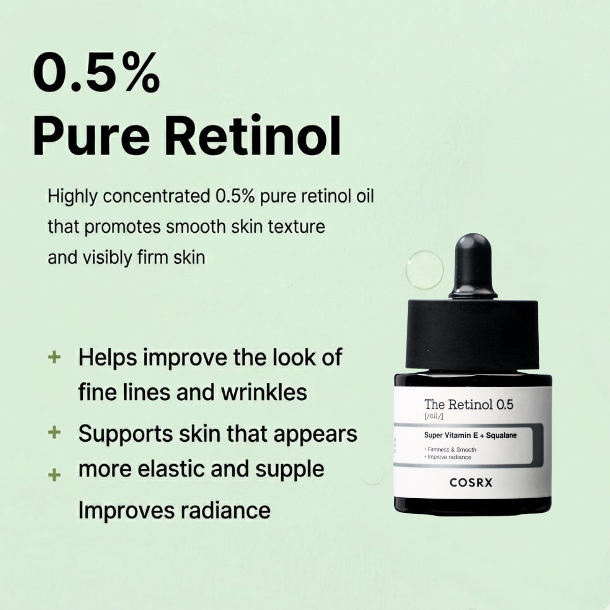 COSRX Retinol 0.5 Oil, เซรั่มต่อต้านวัยที่มีการรักษา Retinoid 0.5% (0.67 Fl.Oz/ 20ml)