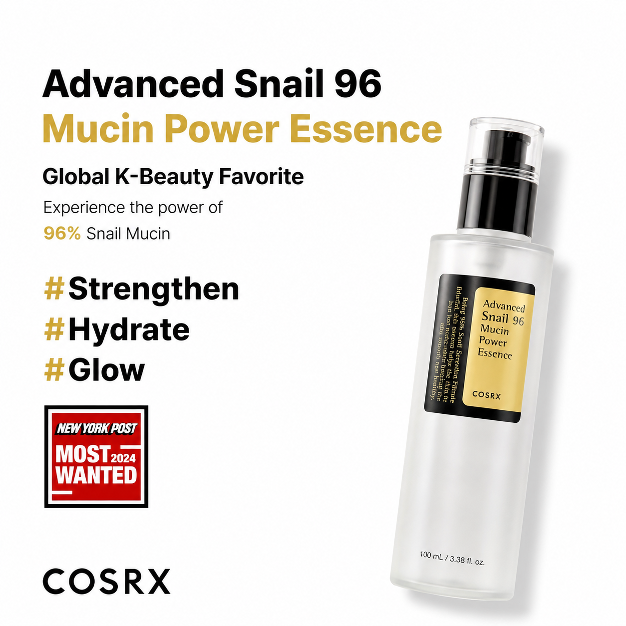 COSRX Snail Mucin 96% Power Repairing Essence 3.38 fl.oz 100ml