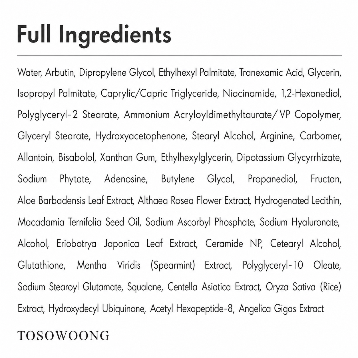 TOSOWOONG Arbutin 7% + Tranexamic Acid 4% Cream, 50ml, 1.69 fl.oz.