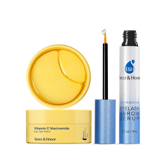 Terez & Honor Eyelash Serum and Vitamin C Niacinamide Under Eye Patches Korean Skincare