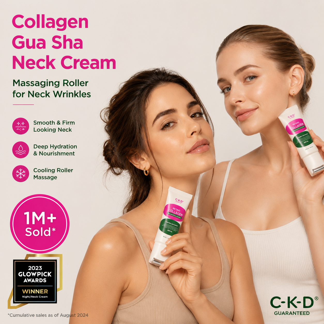 CKD Retino Collagen Gua Sha Neck Cream พร้อมลูกกลิ้งสแตนเลส 1.69 fl oz